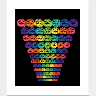 Ever Decreasing Rows of Spooky Halloween Pumpkins in Rainbow Colors Posters and Art